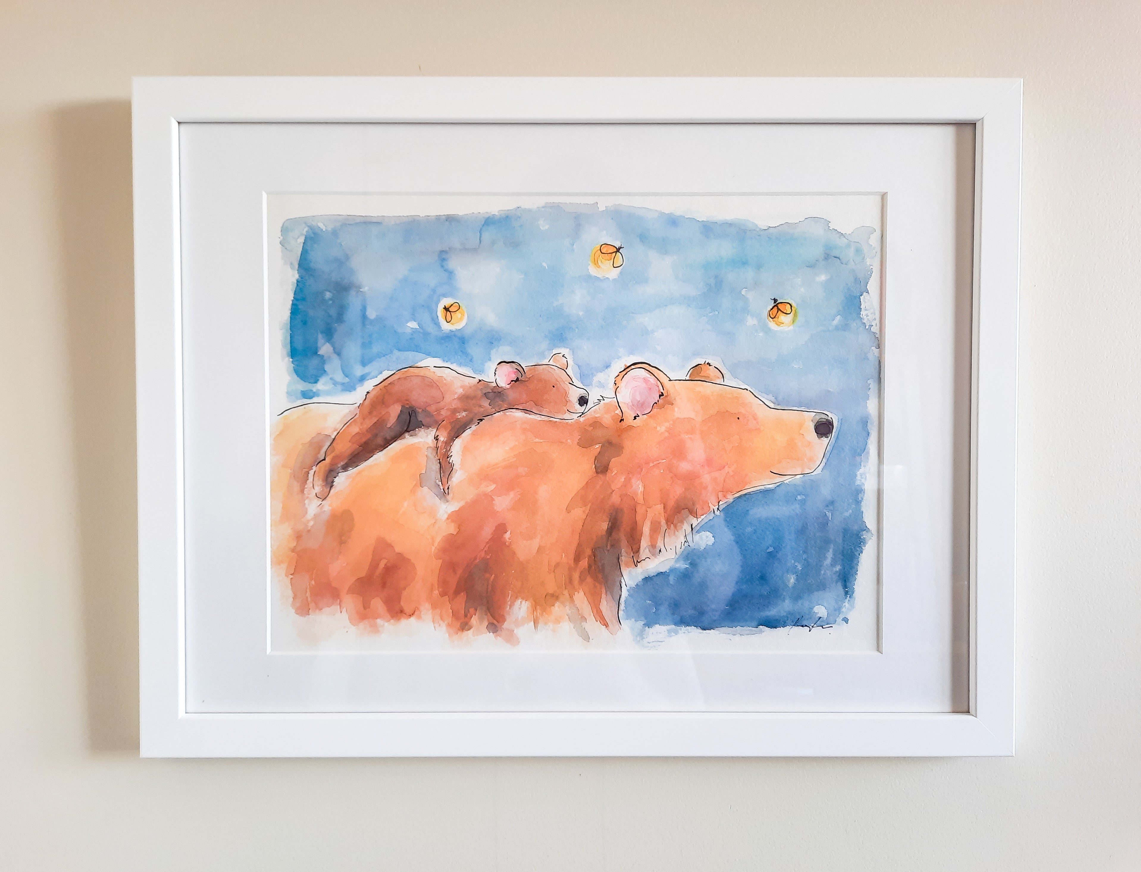 Bears & Fireflies Original Painting - FRAMED