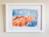 Bears & Fireflies Original Painting - FRAMED