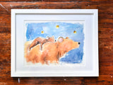 Bears & Fireflies Original Painting - FRAMED