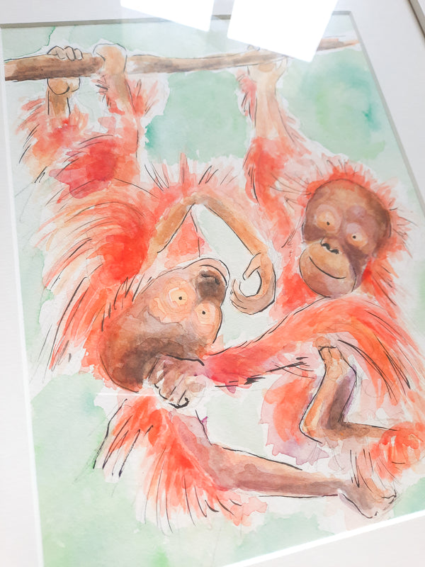 Orangutans Original Painting - FRAMED