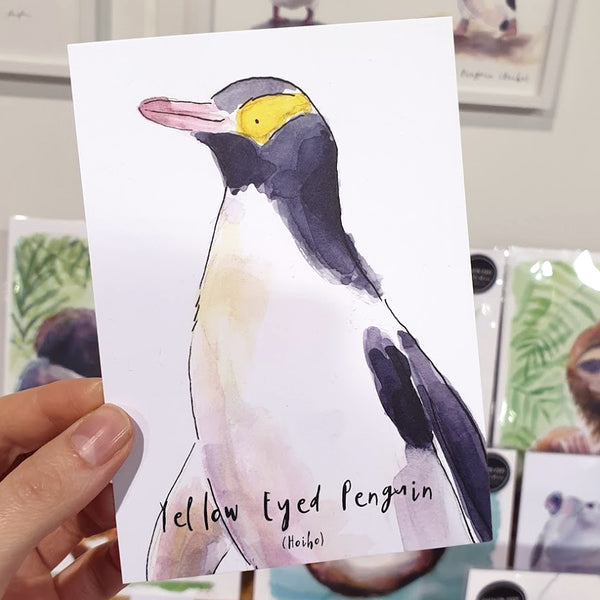 Yellow Eyed Penguin (Hoiho) - postcard - Raewyn Pope Illustration