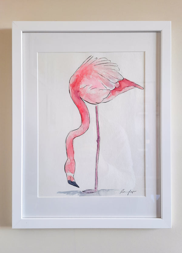 Flamingo Original Painting - FRAMED