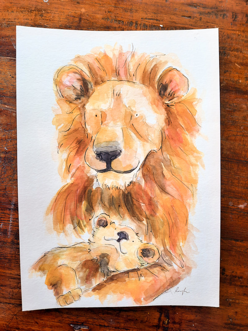 Lion & Cub Original Painting