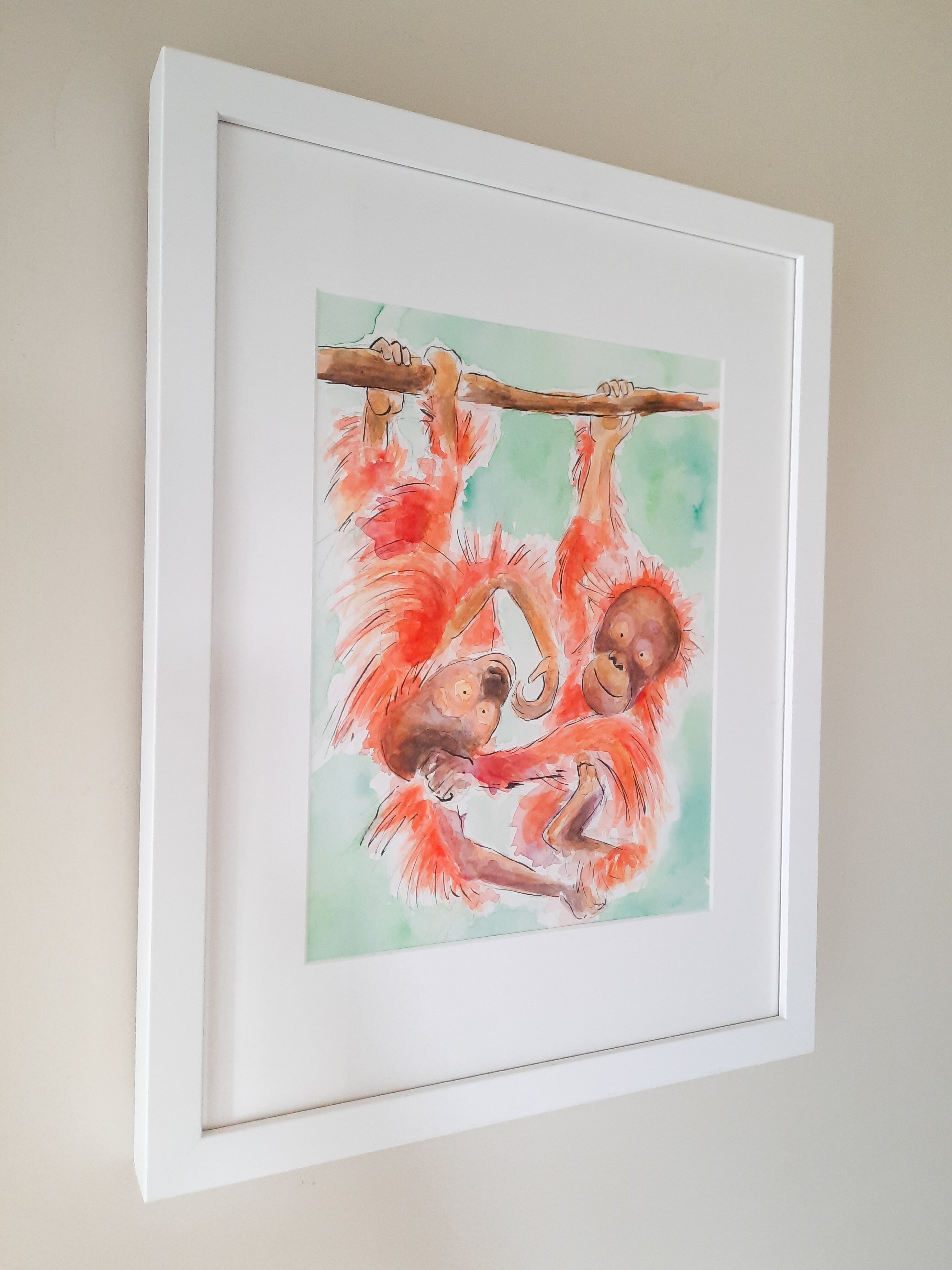 Orangutans Original Painting - FRAMED