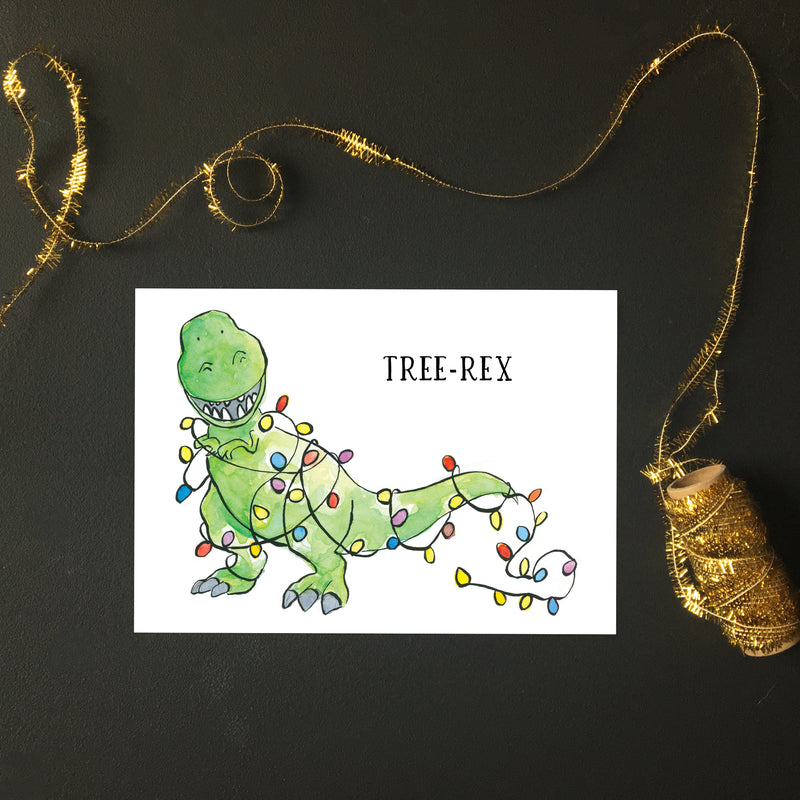 Tree-Rex Christmas Card - Printable - Raewyn Pope Illustration
