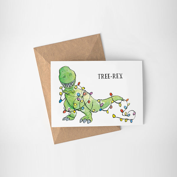 Tree-Rex Christmas Card - Printable - Raewyn Pope Illustration